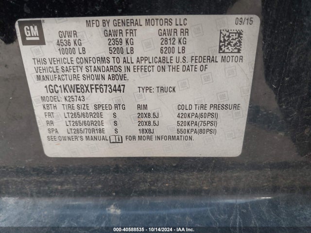Chevrolet Silverado 2500hd Ltz 2015 1GC1KWE8XFF673447 Image 9