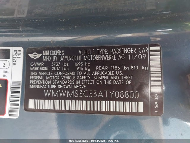 2010 MINI COOPER S WMWMS3C53ATY08800 Photo 8