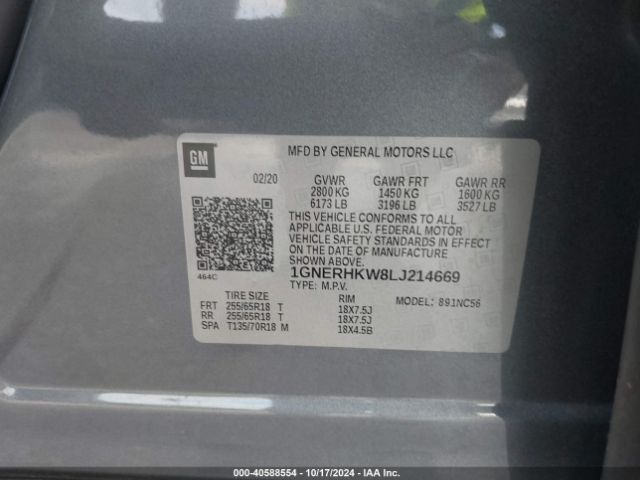 1GNERHKW8LJ214669 Chevrolet Traverse Fwd Lt Leather