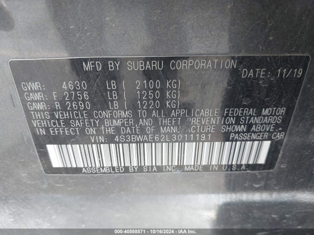 4S3BWAE62L3011191 Subaru Legacy Premium