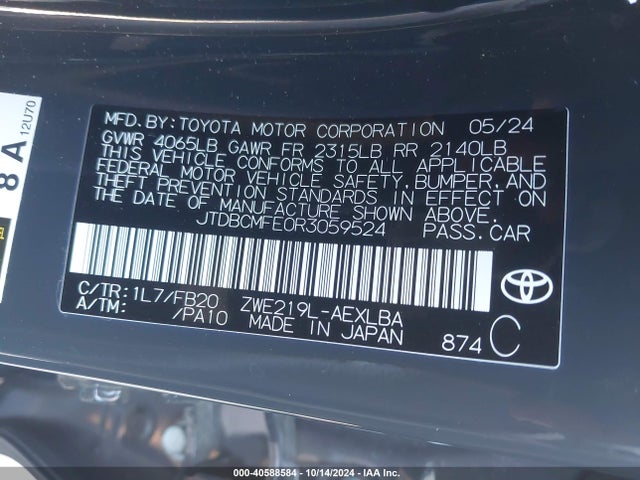 Toyota Corolla Hybrid Le 2024 JTDBCMFE0R3059524 Image 9