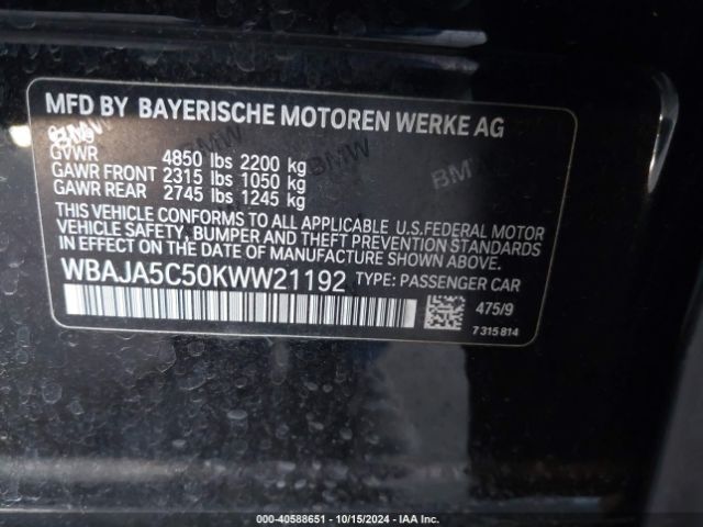 WBAJA5C50KWW21192 BMW 530I