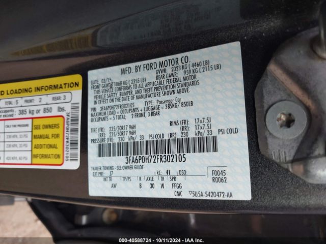 3FA6P0H72FR302105 Ford FUSION SE