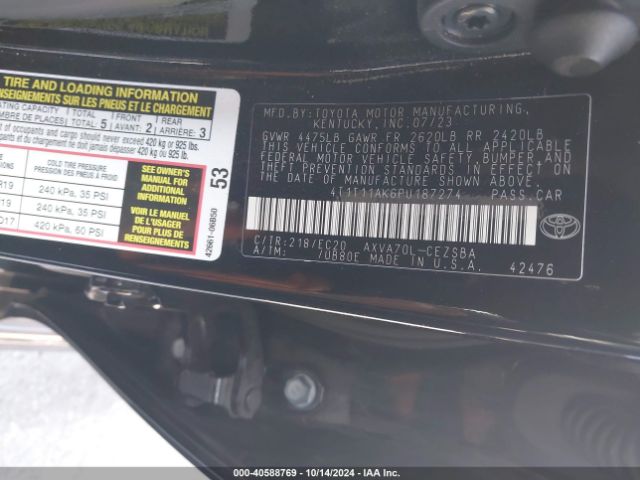 4T1T11AK6PU187274 Toyota Camry Se Nightshade Edition