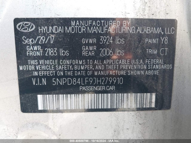 Hyundai Elantra Value Edition 2018 5NPD84LF9JH279910 Image 9