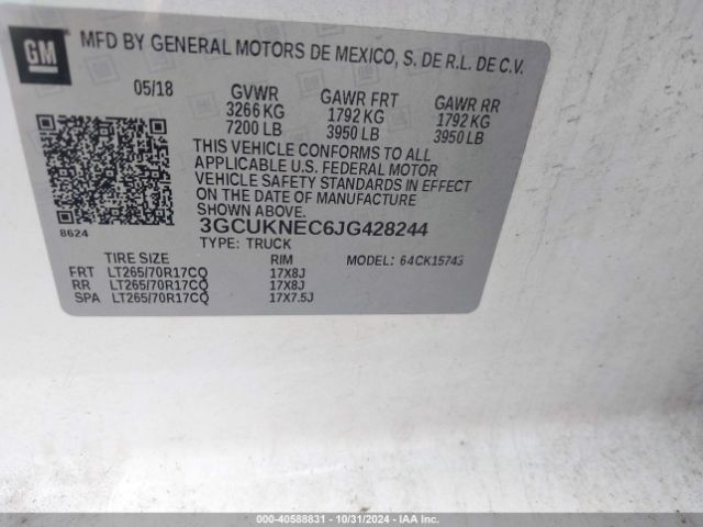 3GCUKNEC6JG428244 Chevrolet Silverado 1500 Wt