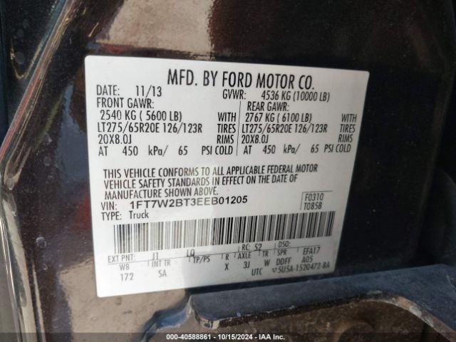 1FT7W2BT3EEB01205 Ford F-250 Lariat