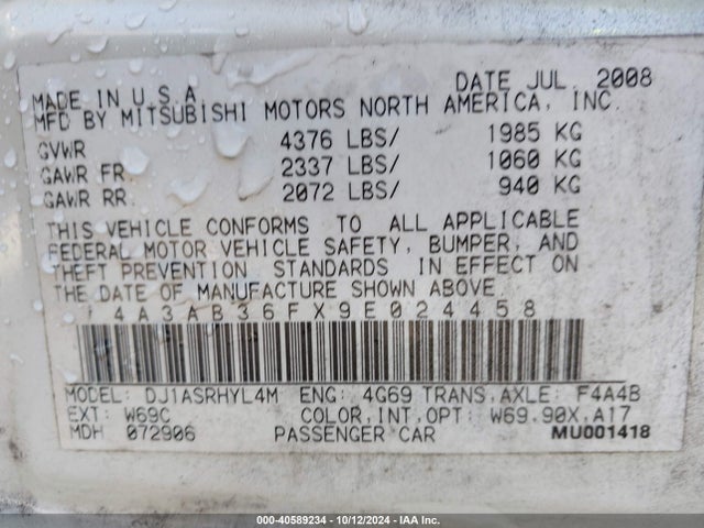 2009 MITSUBISHI GALANT 4A3AB36FX9E024458 Photo 8