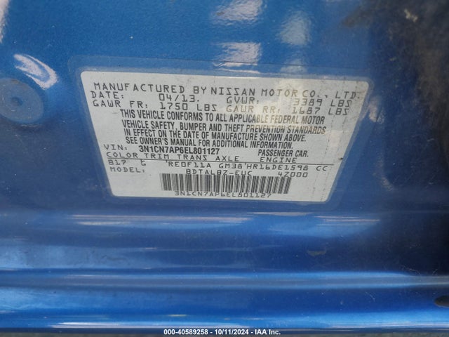 Nissan Versa 1.6 Sv 2014 3N1CN7AP6EL801127 Image 9