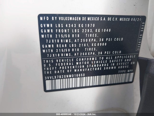 3VVLX7B2XNM016650 Volkswagen Taos 1.5t Se
