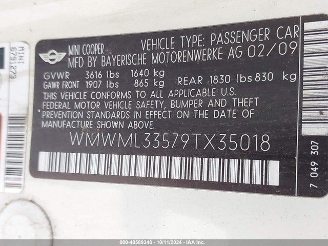 2009 MINI COOPER CLUBMAN WMWML33579TX35018 Photo 8