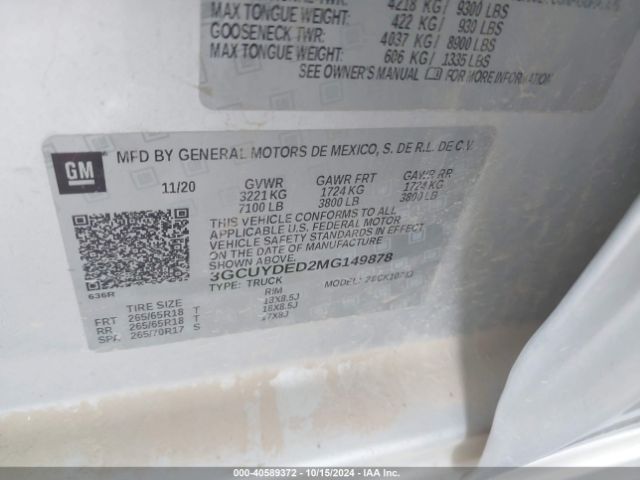 3GCUYDED2MG149878 Chevrolet Silverado 1500 4wd  Standard Bed Lt
