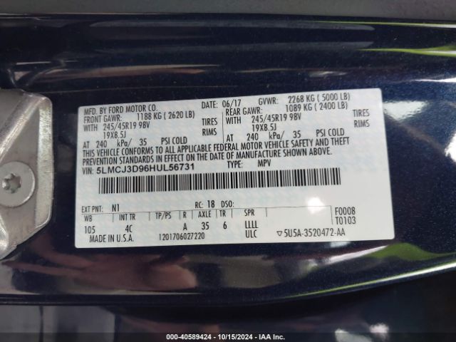 5LMCJ3D96HUL56731 Lincoln Mkc Reserve