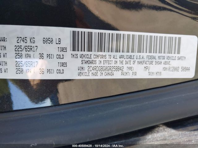 2C4RDGBG0GR258842 Dodge Grand Caravan Se Plus