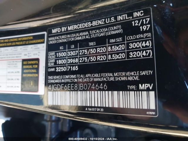 4JGDF6EE8JB074646 Mercedes-Benz Gls 450 4matic