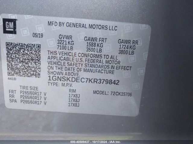 1GNSKDEC7KR379842 Chevrolet Tahoe Commercial Fleet