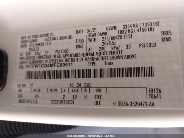 2021 FORD F-150 1FTFW1CD4MFC00511 Photo 8