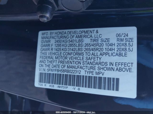 5FNYF8H58RB022312 Honda Passport Awd Ex-l