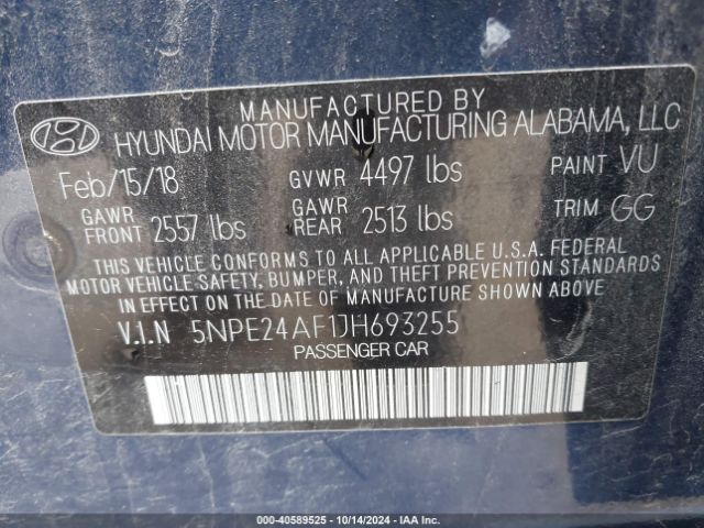 5NPE24AF1JH693255 Hyundai SONATA SE