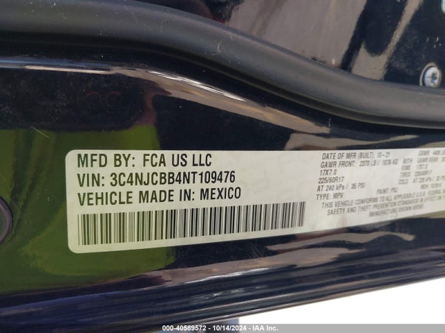 3C4NJCBB4NT109476 Jeep Compass Latitude Fwd