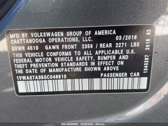 1VWAS7A35GC046610 Volkswagen Passat 1.8t R-line