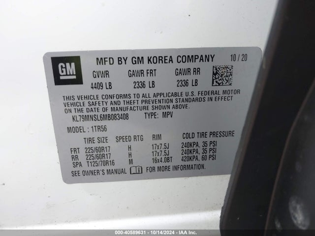 Chevrolet Trailblazer Awd Ls 2021 KL79MNSL6MB083408 Image 9