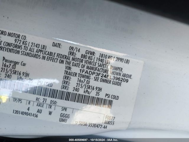 1FADP3F24EL396209 Ford FOCUS SE