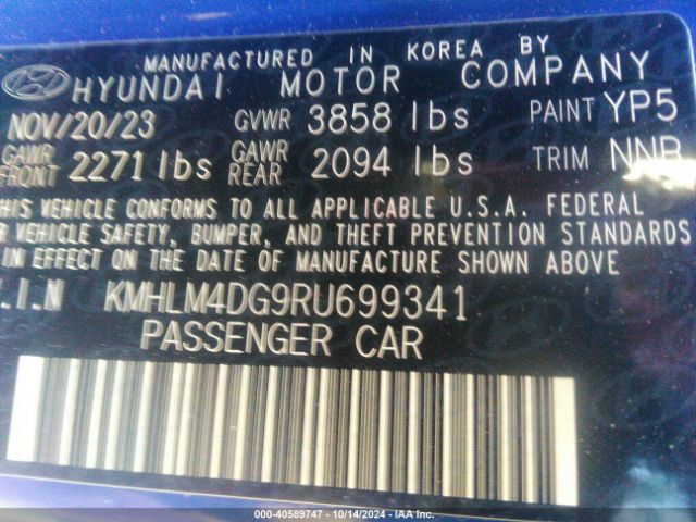 KMHLM4DG9RU699341 Hyundai ELANTRA SEL