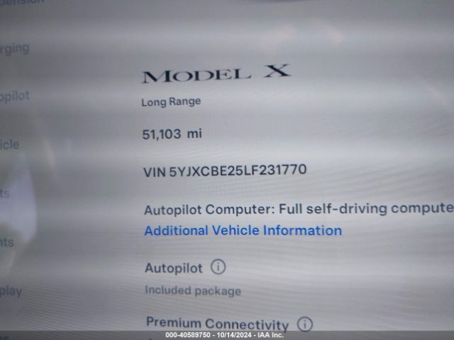 5YJXCBE25LF231770 Tesla Model X Long Range Dual Motor All-wheel Drive/long Range Plus Dual Motor All-wheel Drive