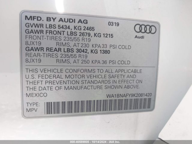 WA1BNAFY9K2081420 Audi Q5 45 Premium