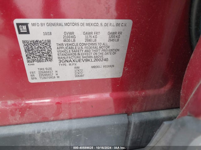 Chevrolet EQUINOX LT 2019 3GNAXUEV9KL200240 Image 9