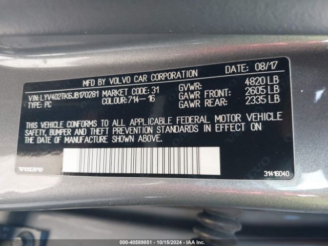 LYV402TK6JB170281 Volvo S60 Inscription T5