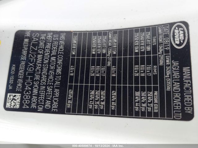SALZJ2FX9LH043884 Land Rover Range Rover Evoque S