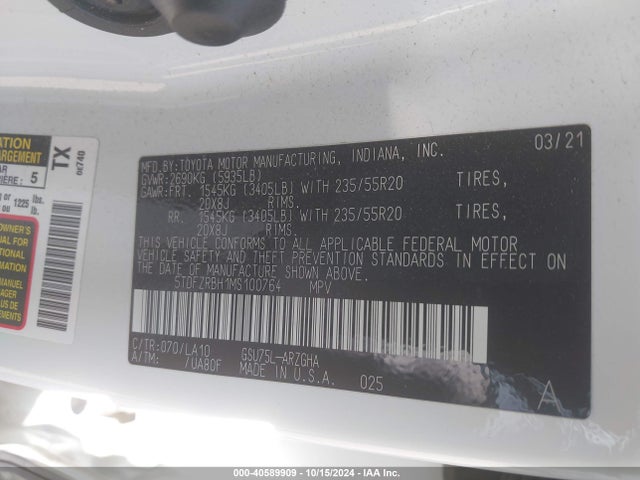Toyota Highlander Platinum 2021 5TDFZRBH1MS100764 Image 9