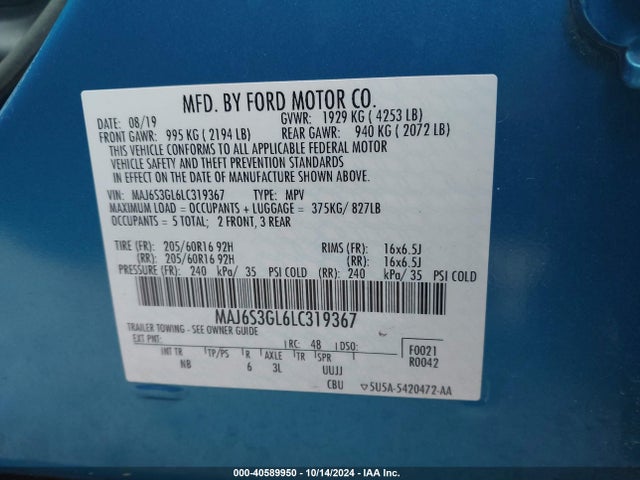 Ford Ecosport Se 2020 MAJ6S3GL6LC319367 Image 9