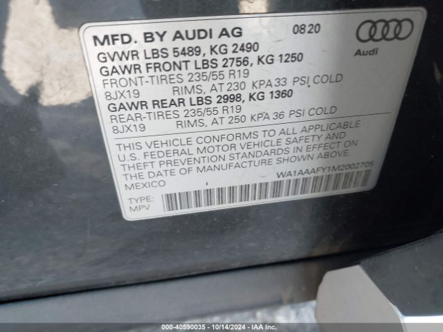 WA1AAAFY1M2002705 Audi Q5 Premium 45 Tfsi Quattro S Tronic