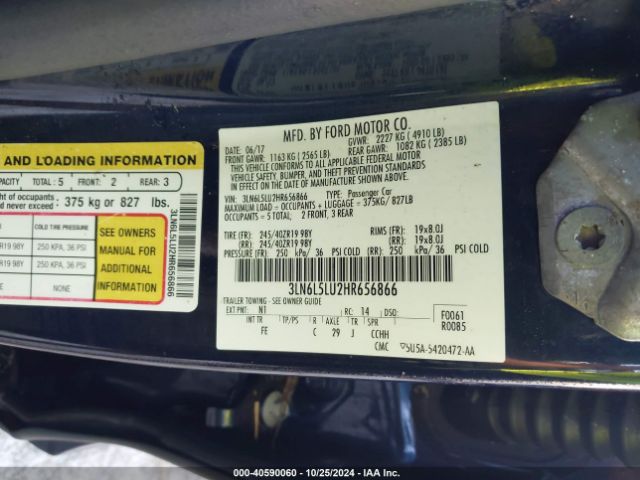 3LN6L5LU2HR656866 Lincoln Mkz Hybrid Select