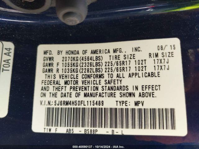 5J6RM4H50FL115489 Honda CR-V EX