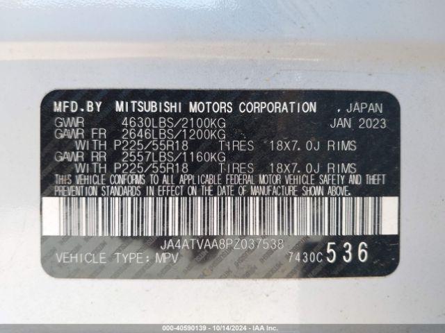 JA4ATVAA8PZ037538 Mitsubishi Eclipse Cross Ralliart