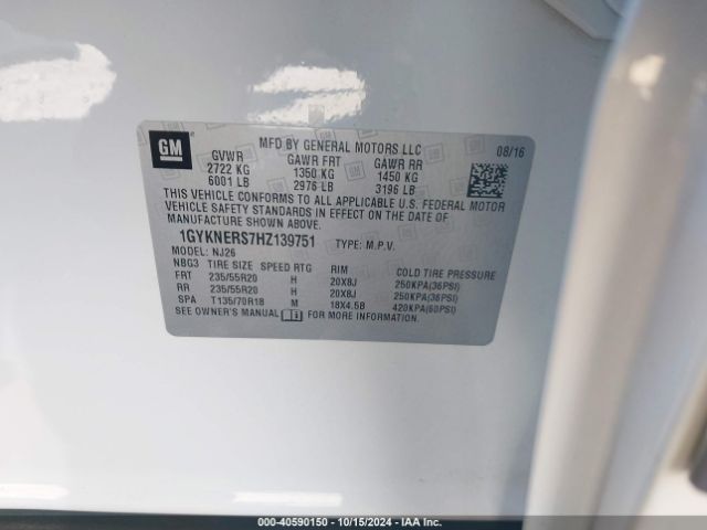 1GYKNERS7HZ139751 Cadillac Xt5 Premium Luxury