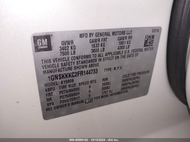 1GNSKKKC2FR144733 Chevrolet Suburban 1500 Ltz