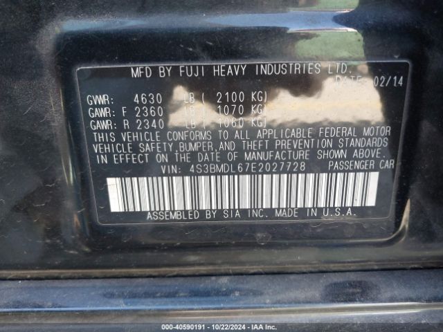 4S3BMDL67E2027728 Subaru Legacy 3.6r Limited