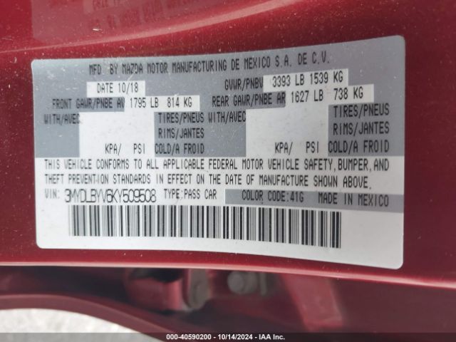 3MYDLBYV6KY509508 Toyota YARIS LE