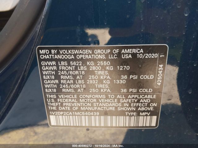 1V2DP2CA1MC540439 Volkswagen Atlas 2.0t Se