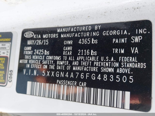 5XXGN4A76FG483505 KIA OPTIMA EX