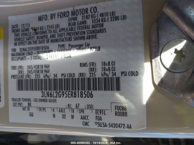 3LN6L2G95ER818506 Lincoln MKZ