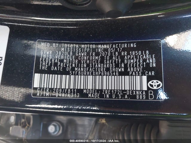 Toyota COROLLA LE 2017 5YFBURHEXHP696546 Image 9