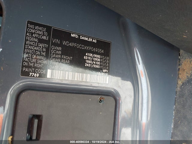 WD4PF0CDXKP069354 Mercedes-Benz Sprinter 2500 High Roof V6/standard Roof V6