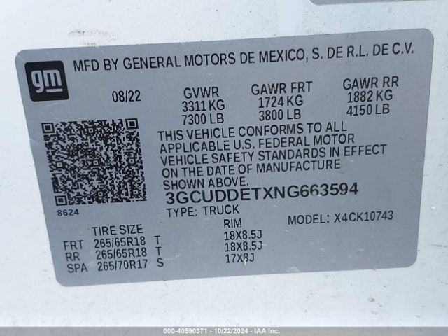 3GCUDDETXNG663594 Chevrolet Silverado 1500 4wd  Standard Bed Lt