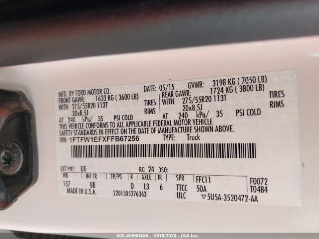 1FTFW1EFXFFB67256 Ford F-150 Platinum